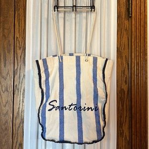 Santorini (Greece) Blue Striped Canvas Bag